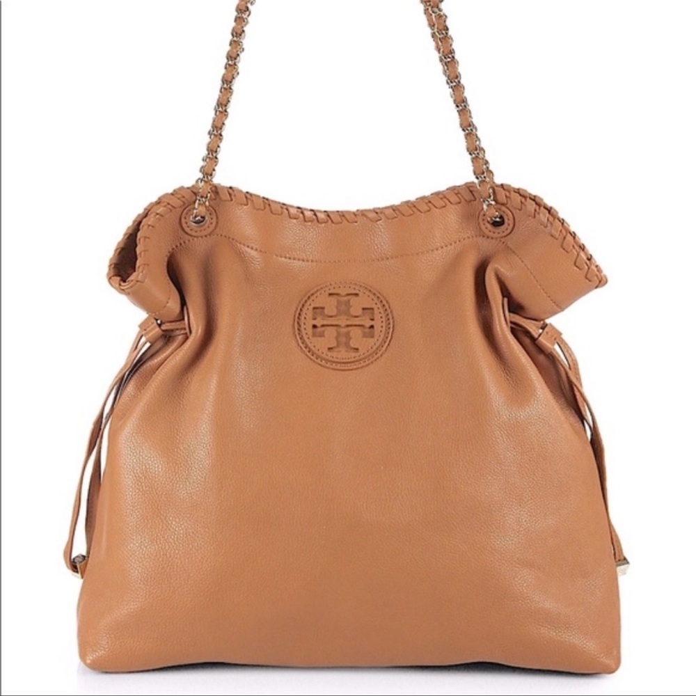 Tory Burch Marion Chain Leather Tote in Camel Leather
